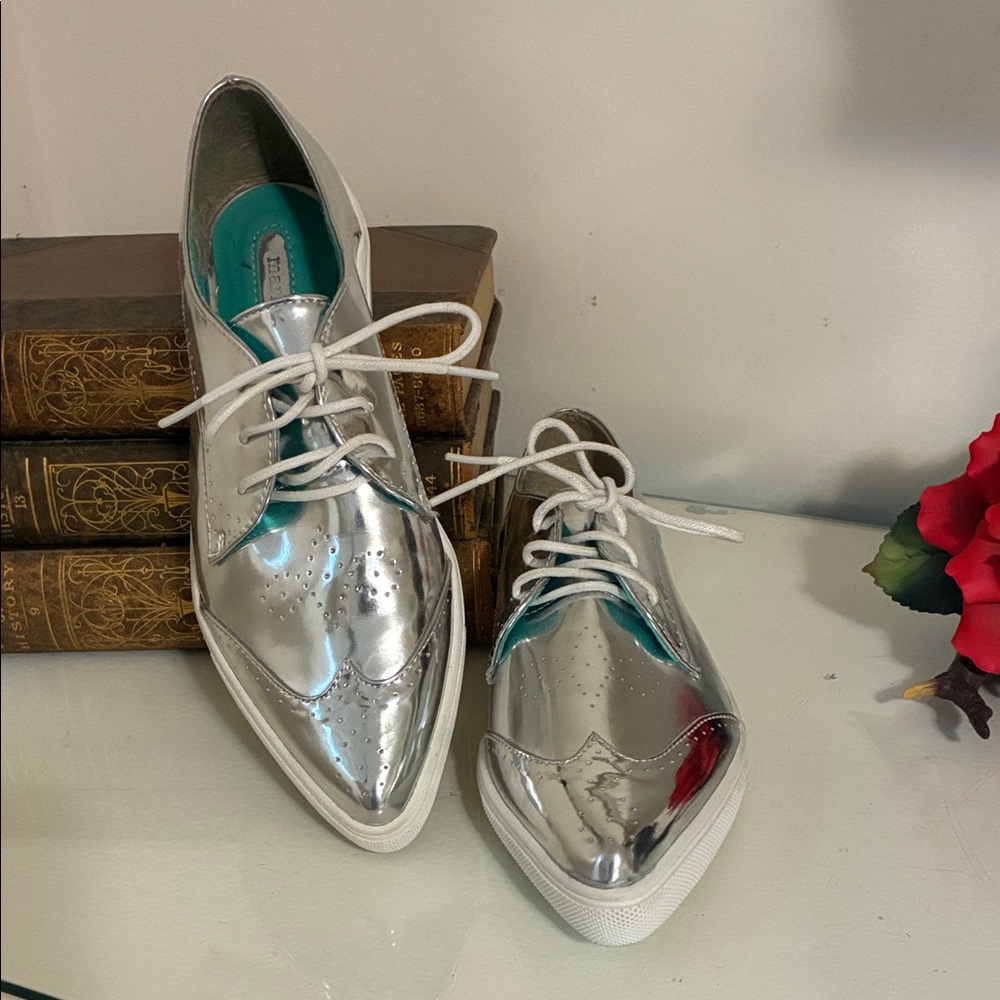 Shiny Silver Loafers Size 8